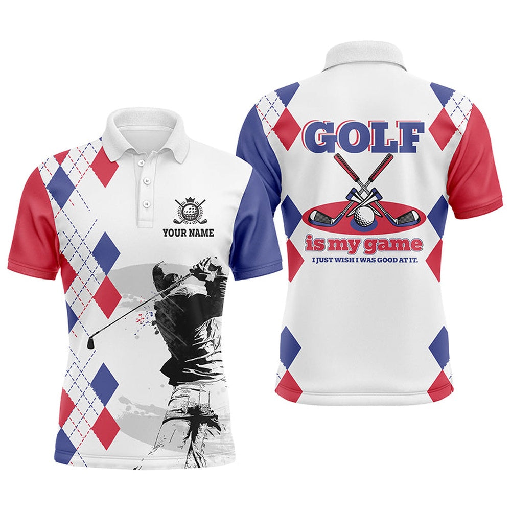 Golf Polo Shirts, Argyle Pattern Mens Golf Polo Shirts, Personalized Basic Golf Shirts For Men, Golfer Gifts, Custom Golf Shirts