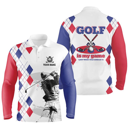 Golf Polo Shirts, Argyle Pattern Mens Golf Polo Shirts, Personalized Basic Golf Shirts For Men, Golfer Gifts, Custom Golf Shirts