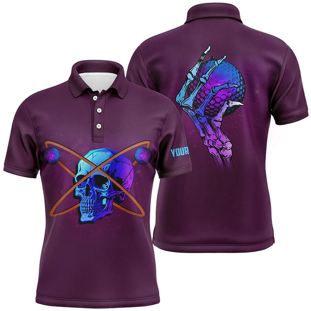 Golf Polo Shirts, Artistic Skull Golf Mens Polo Shirt, Custom Rainbow Skull Golf Shirts For Men, Halloween Golf Gifts, Custom Golf Shirts