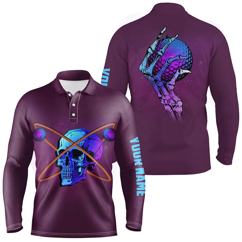 Golf Polo Shirts, Artistic Skull Golf Mens Polo Shirt, Custom Rainbow Skull Golf Shirts For Men, Halloween Golf Gifts, Custom Golf Shirts