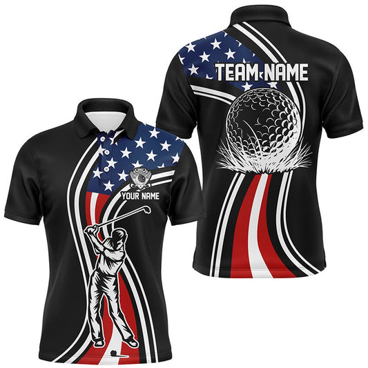 Golf Polo Shirts, Black American Flag Custom Mens Golf Polo Shirts, Personalized Patriot Golf Gifts For Men, Custom Golf Shirts