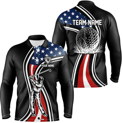 Golf Polo Shirts, Black American Flag Custom Mens Golf Polo Shirts, Personalized Patriot Golf Gifts For Men, Custom Golf Shirts