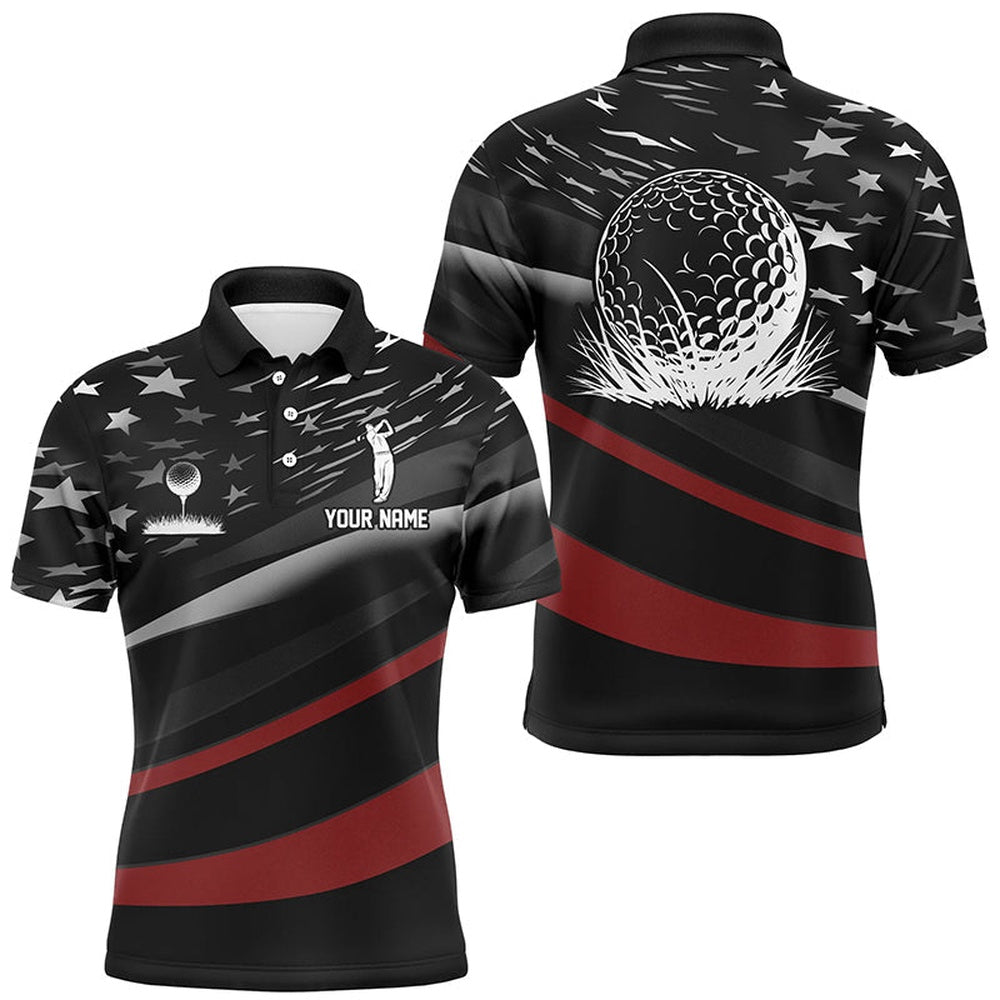 Golf Polo Shirts, Black American Flag Custom Patriotic Mens Golf Polo Shirtss, Custom Golf Shirts