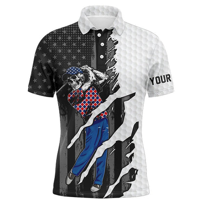 Golf Polo Shirts, Black American Flag Skull Mens Golf Polo Shirts Custom Patriot Team Golf Shirt For Men, Custom Golf Shirts