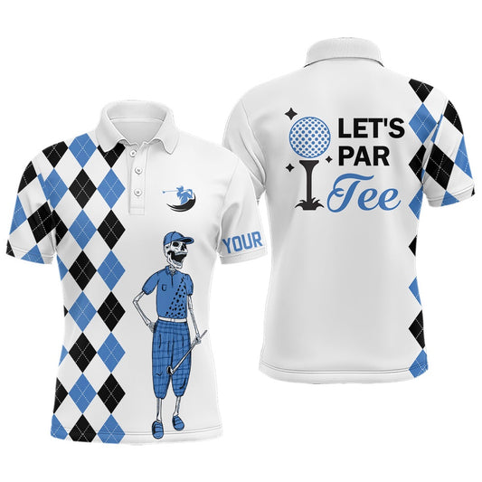 Golf Polo Shirts, Black And Blue Argyle Pattern Mens Golf Polo Shirts Custom Let'S Par Tee Skull Golf Gifts For Mens, Custom Golf Shirts