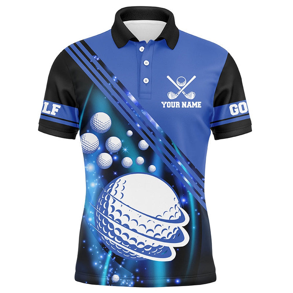 Golf Polo Shirts, Black And Blue Light Golf Ball Mens Golf Polo Shirts Custom Golf Outfits For Mens, Custom Golf Shirts