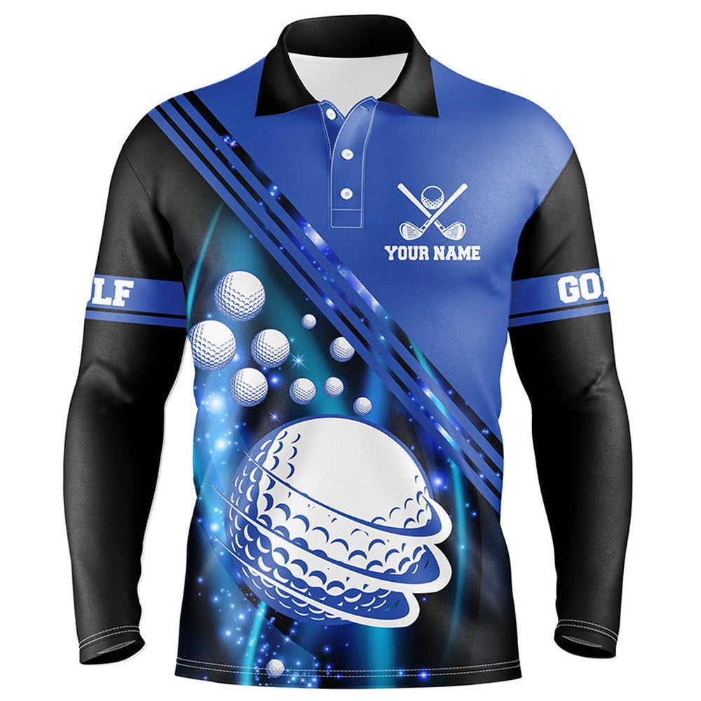 Golf Polo Shirts, Black And Blue Light Golf Ball Mens Golf Polo Shirts Custom Golf Outfits For Mens, Custom Golf Shirts