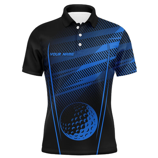 Golf Polo Shirts, Black And Blue Pattern Golf Ball Custom Mens Golf Polo Shirts For Men, Custom Golf Shirts