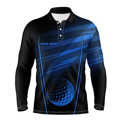 Golf Polo Shirts, Black And Blue Pattern Golf Ball Custom Mens Golf Polo Shirts For Men, Custom Golf Shirts