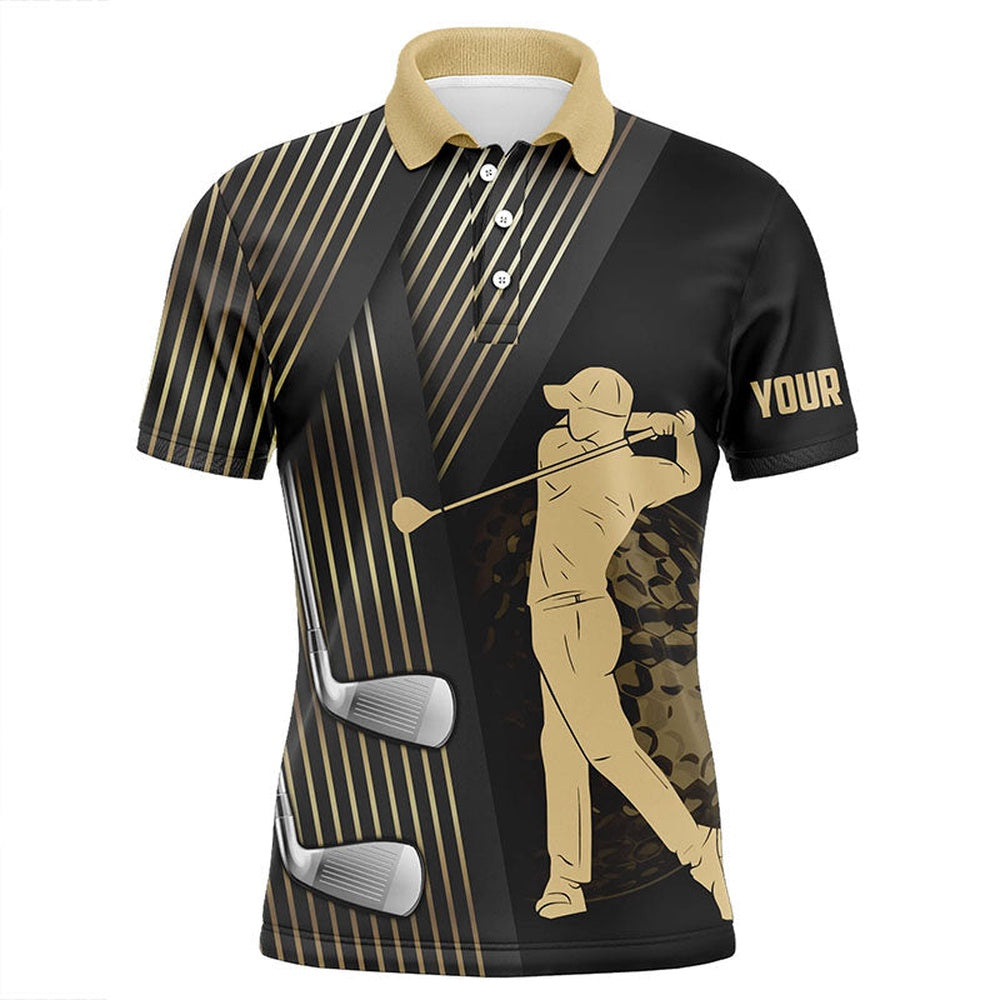 Golf Polo Shirts, Black And Gold Mens Golf Polo Shirts Custom Golf Clubs Team Golf Shirts, Golf Tops For Men, Custom Golf Shirts