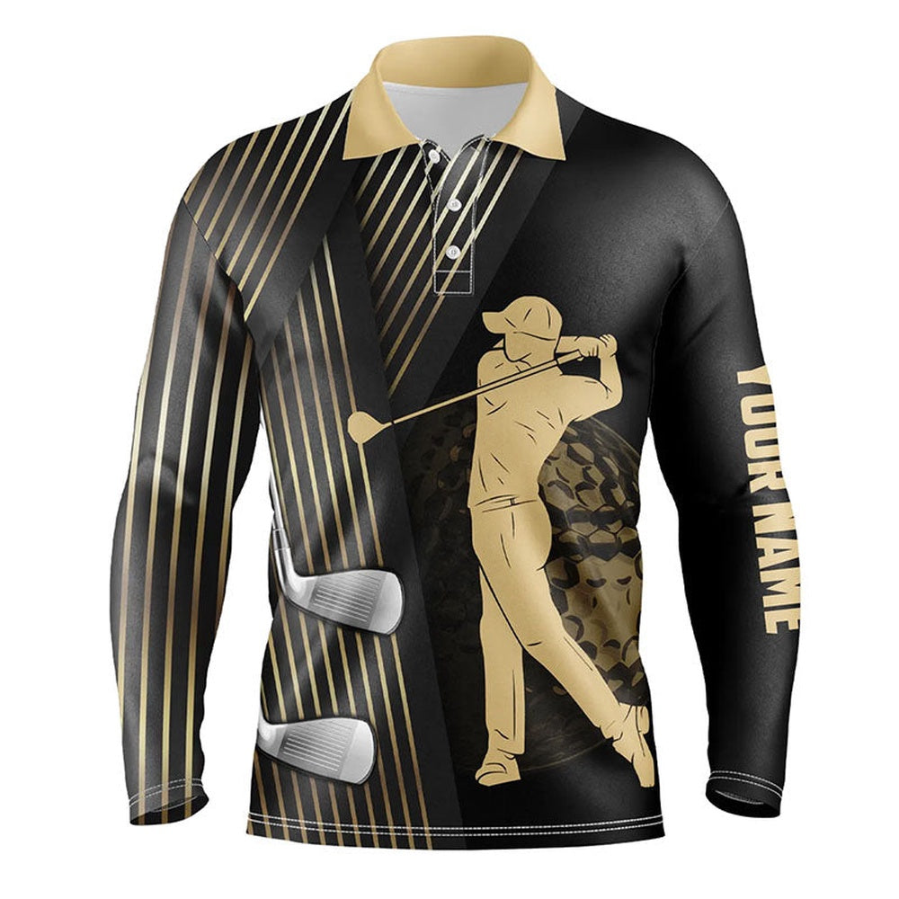 Golf Polo Shirts, Black And Gold Mens Golf Polo Shirts Custom Golf Clubs Team Golf Shirts, Golf Tops For Men, Custom Golf Shirts