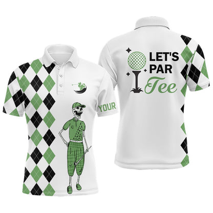 Golf Polo Shirts, Black And Green Argyle Pattern Mens Golf Polo Shirts Custom Let'S Par Tee Skull Golf Gifts For Mens, Custom Golf Shirts