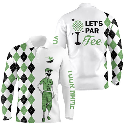 Golf Polo Shirts, Black And Green Argyle Pattern Mens Golf Polo Shirts Custom Let'S Par Tee Skull Golf Gifts For Mens, Custom Golf Shirts