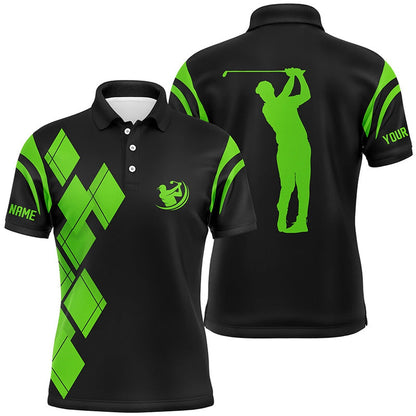 Golf Polo Shirts, Black And Green Argyle Pattern Mens Golf Polo Shirts Custom Team Golf Shirt For Men, Custom Golf Shirts