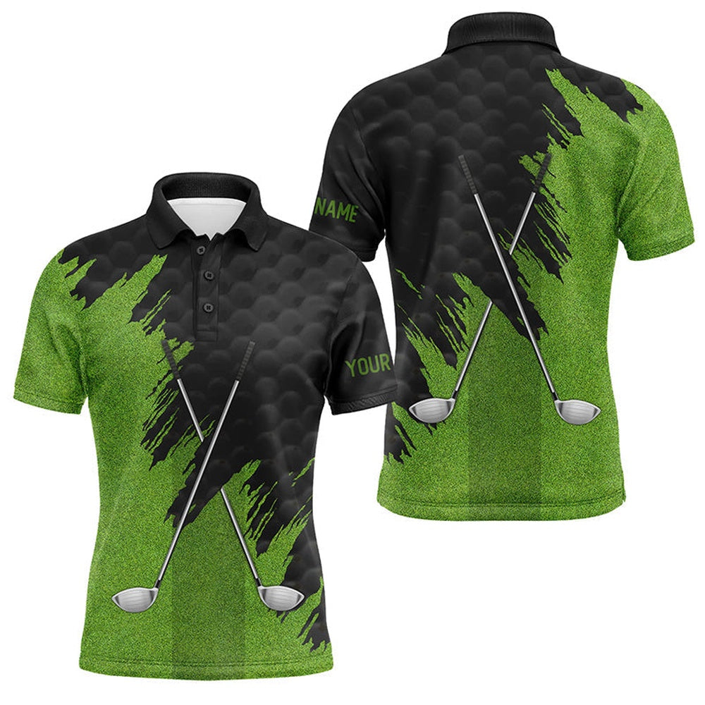 Golf Polo Shirts, Black And Green Golf Clubs Custom Name Mens Golf Polo Shirts, Team Mens Golf Tops, Custom Golf Shirts