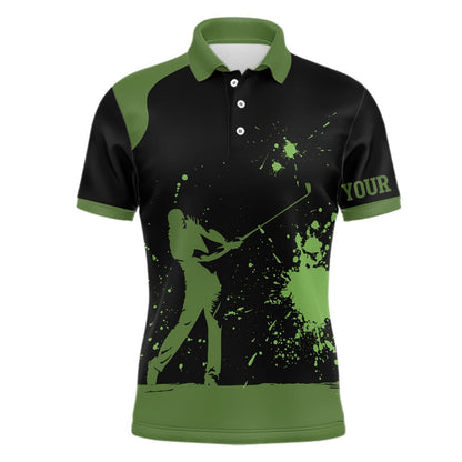 Golf Polo Shirts, Black And Green Mens Golf Polo Shirts Custom Golf Attire For Men For Team, Custom Golf Shirts