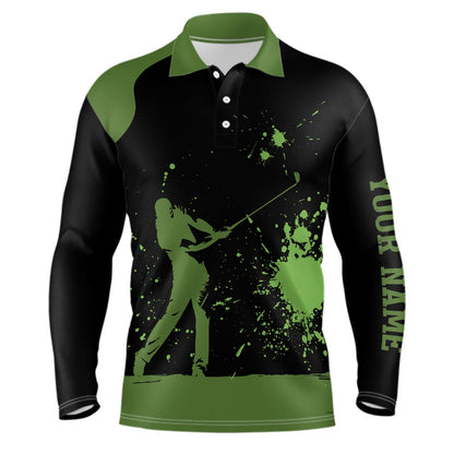 Golf Polo Shirts, Black And Green Mens Golf Polo Shirts Custom Golf Attire For Men For Team, Custom Golf Shirts