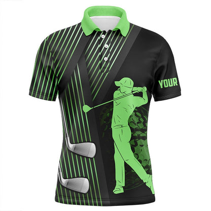 Golf Polo Shirts, Black And Green Mens Golf Polo Shirts Custom Golf Clubs Team Golf Shirts, Golf Tops For Men, Custom Golf Shirts