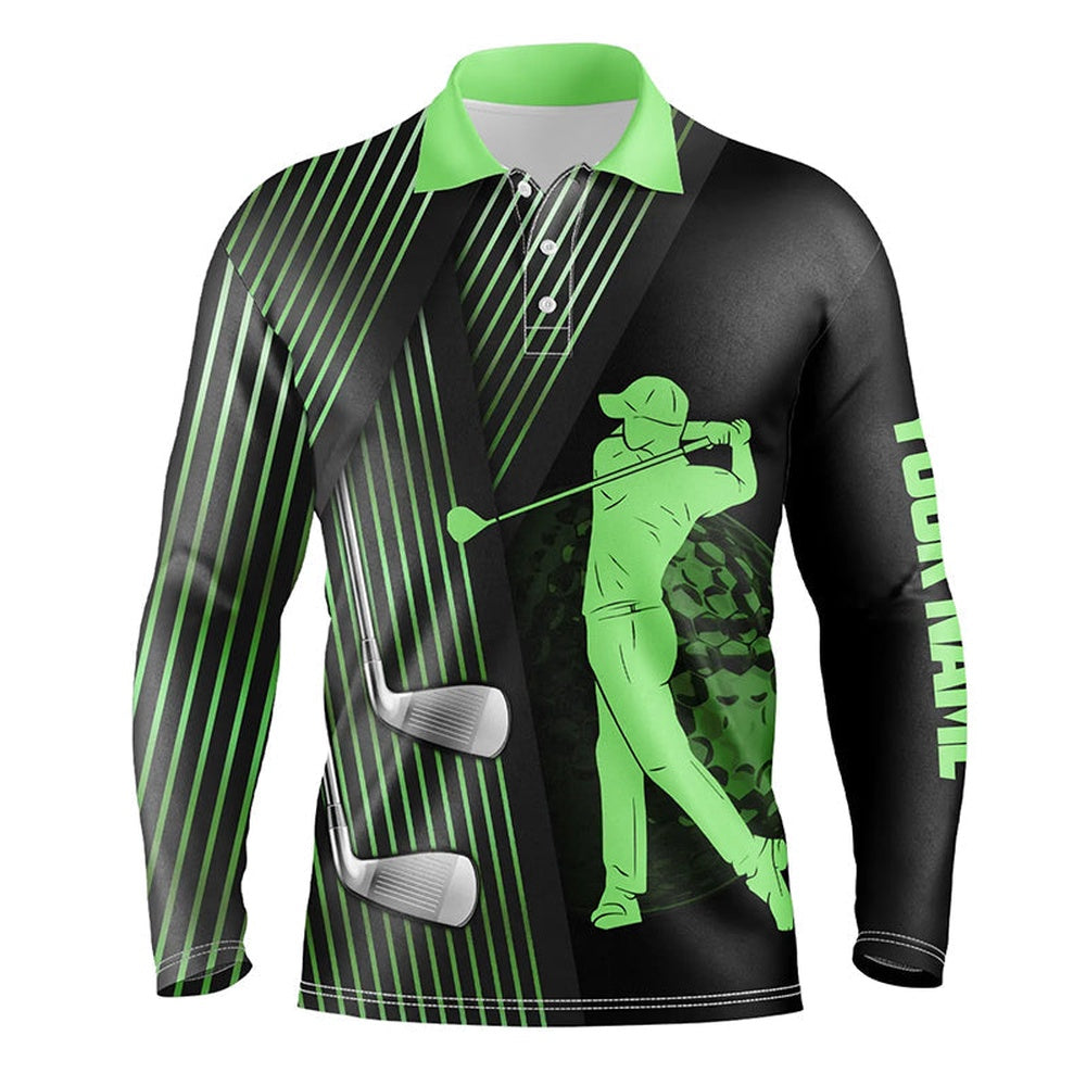 Golf Polo Shirts, Black And Green Mens Golf Polo Shirts Custom Golf Clubs Team Golf Shirts, Golf Tops For Men, Custom Golf Shirts