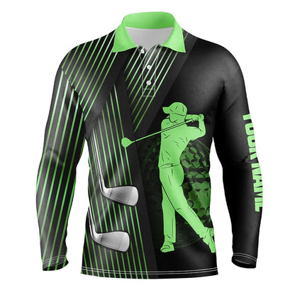 Golf Polo Shirts, Black And Green Mens Golf Polo Shirts Custom Golf Clubs Team Golf Shirts, Golf Tops For Men, Custom Golf Shirts