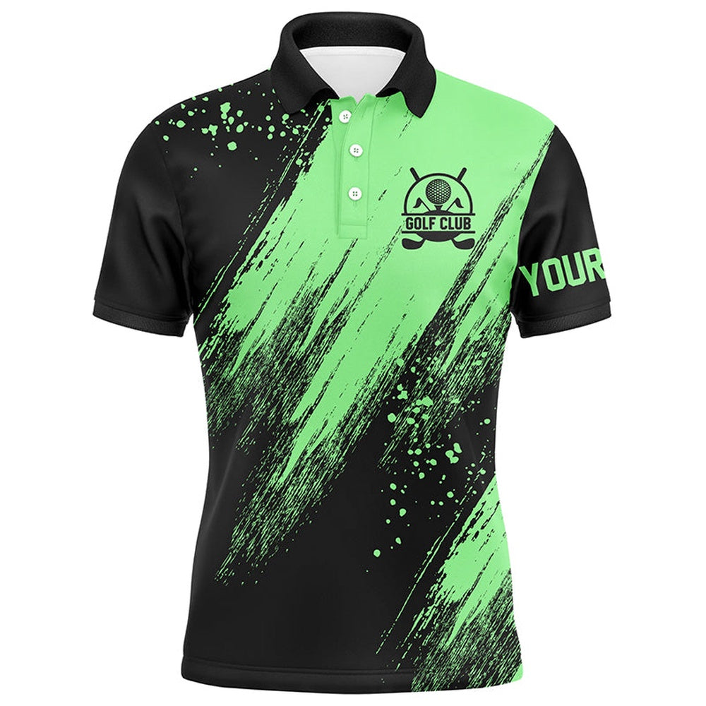 Golf Polo Shirts, Black And Green Mens Golf Polo Shirts Custom Golfing Gifts, Best Mens Golf Tops, Custom Golf Shirts