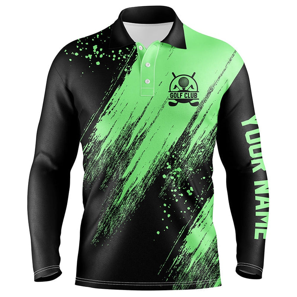 Golf Polo Shirts, Black And Green Mens Golf Polo Shirts Custom Golfing Gifts, Best Mens Golf Tops, Custom Golf Shirts