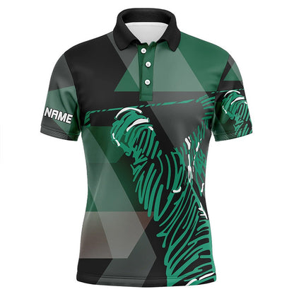 Golf Polo Shirts, Black And Green Pattern Mens Golf Polo Shirts Custom Mens Golf Attires For Men, Custom Golf Shirts
