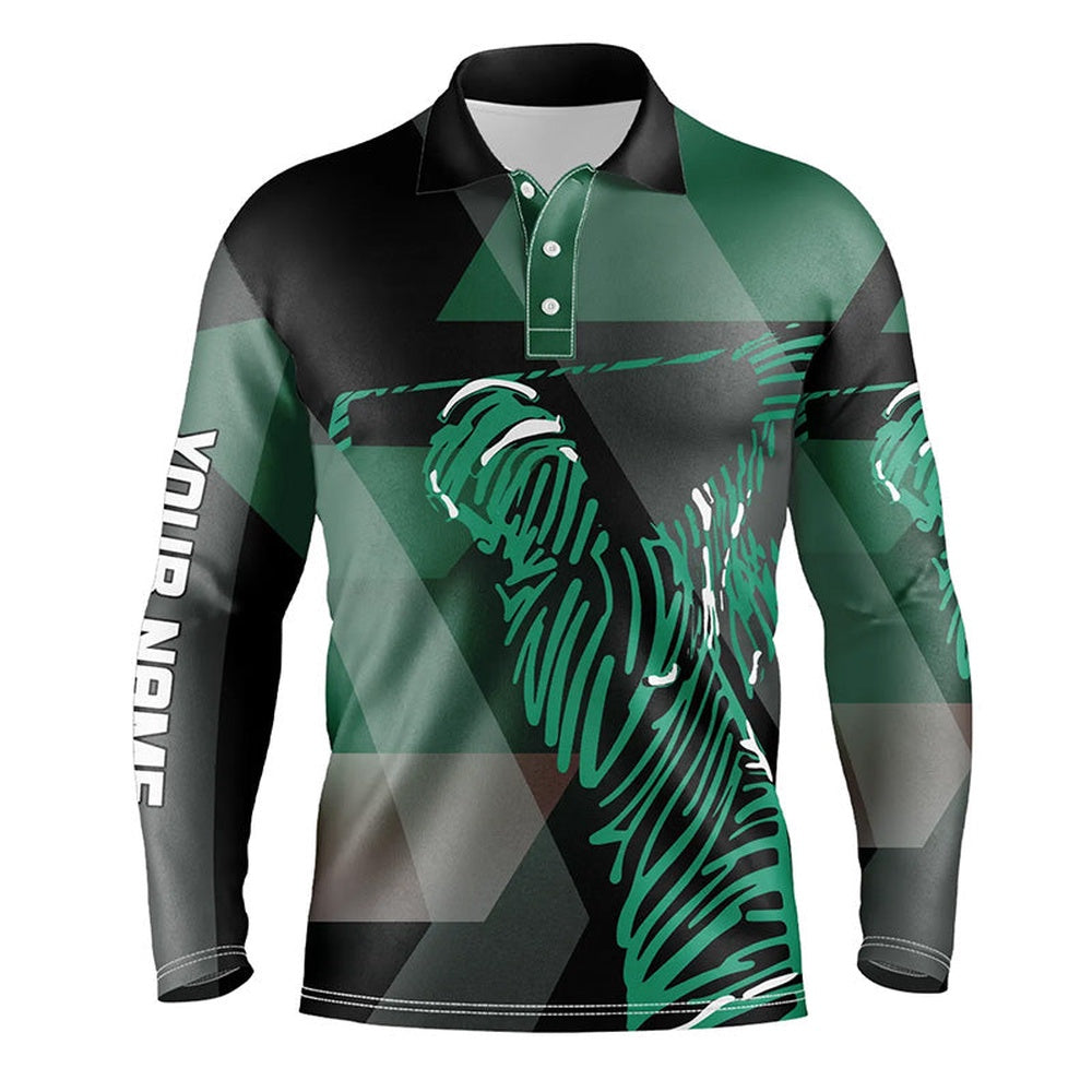 Golf Polo Shirts, Black And Green Pattern Mens Golf Polo Shirts Custom Mens Golf Attires For Men, Custom Golf Shirts