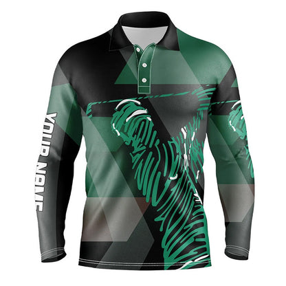 Golf Polo Shirts, Black And Green Pattern Mens Golf Polo Shirts Custom Mens Golf Attires For Men, Custom Golf Shirts