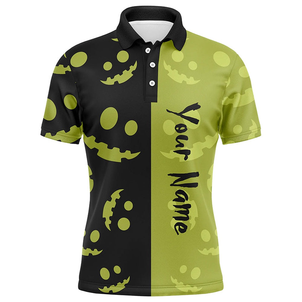 Golf Polo Shirts, Black And Lime Green Halloween Pumpkin Mens Golf Polo Shirt Custom Team Golf Jerseys For Men, Custom Golf Shirts