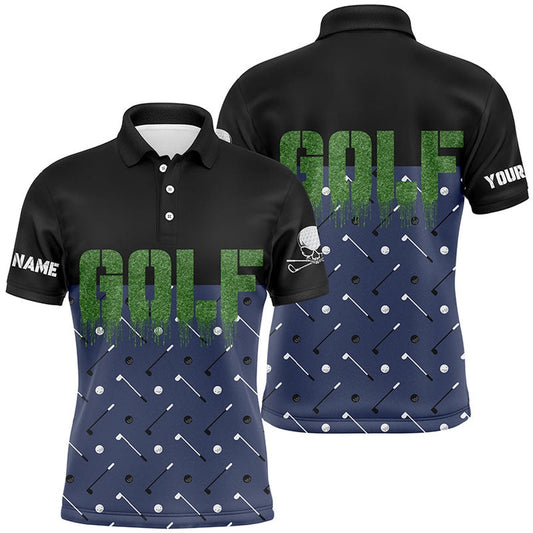 Golf Polo Shirts, Black And Navy Mens Golf Polo Shirts Custom Funny Golf Shirt For Men Skull Golfing Gifts, Custom Golf Shirts