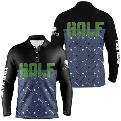 Golf Polo Shirts, Black And Navy Mens Golf Polo Shirts Custom Funny Golf Shirt For Men Skull Golfing Gifts, Custom Golf Shirts