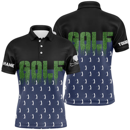 Golf Polo Shirts, Black And Navy Mens Golf Polo Shirts Personalized Funny Golf Shirts For Men, Skull Golfing Gifts, Custom Golf Shirts