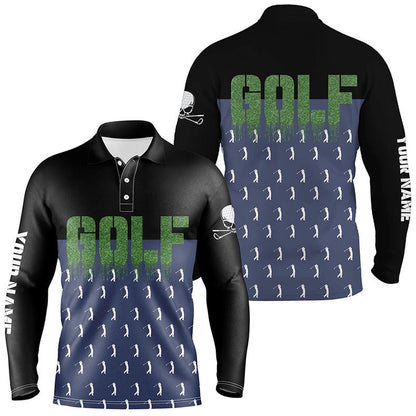 Golf Polo Shirts, Black And Navy Mens Golf Polo Shirts Personalized Funny Golf Shirts For Men, Skull Golfing Gifts, Custom Golf Shirts
