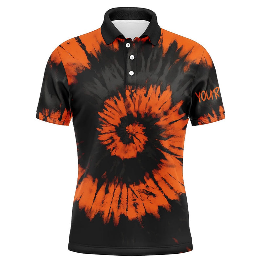 Golf Polo Shirts, Black And Orange Halloween Tie Dye Background Mens Golf Polo Shirt Custom Team Golf Jerseys For Men, Custom Golf Shirts