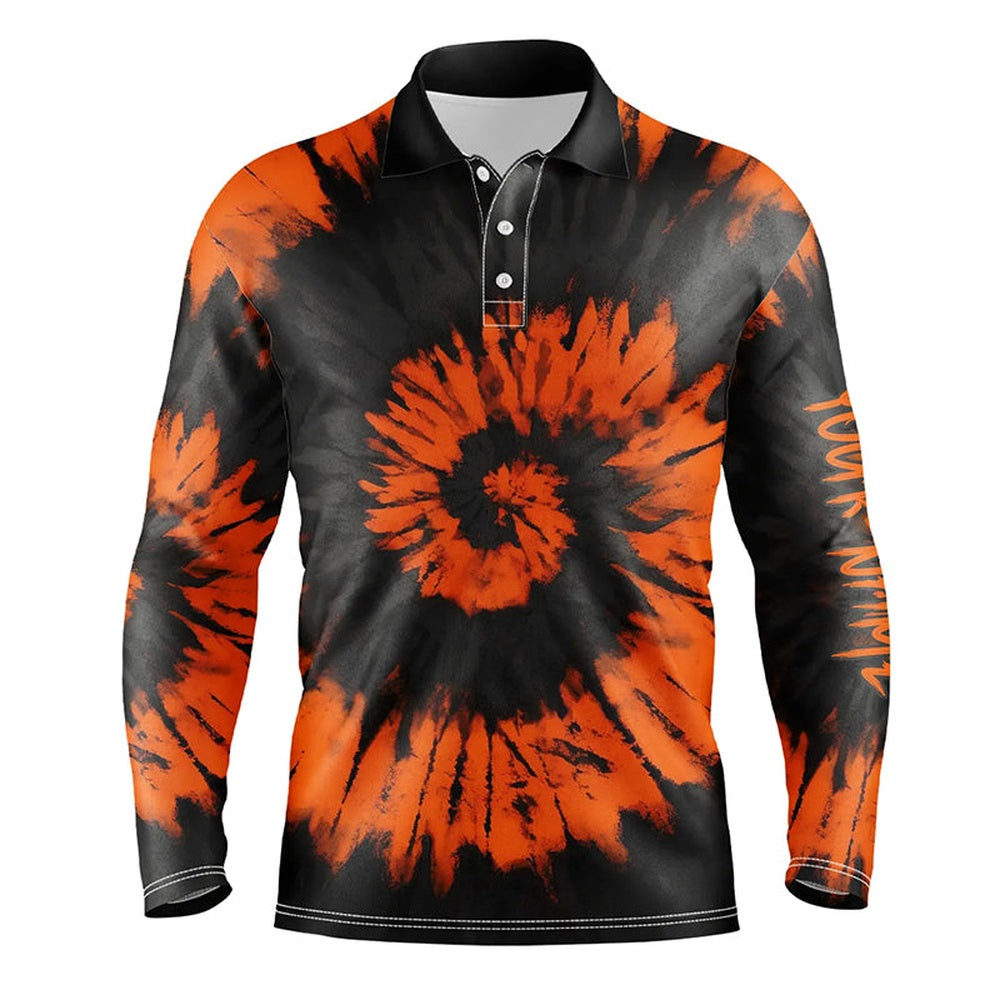 Golf Polo Shirts, Black And Orange Halloween Tie Dye Background Mens Golf Polo Shirt Custom Team Golf Jerseys For Men, Custom Golf Shirts