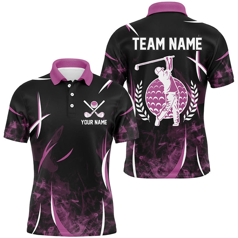 Golf Polo Shirts, Black And Pink Smoke Pattern Men Golf Polo Shirts Custom Golf Clothes For Men, Custom Golf Shirts