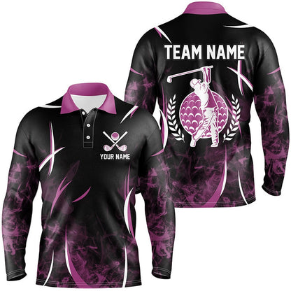 Golf Polo Shirts, Black And Pink Smoke Pattern Men Golf Polo Shirts Custom Golf Clothes For Men, Custom Golf Shirts