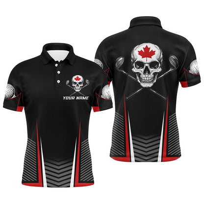 Golf Polo Shirts, Black And Red Canadian Flag Golf Clubs Skull Men Golf Polo Shirts Custom Patriotic Golf Team Jerseys, Custom Golf Shirts