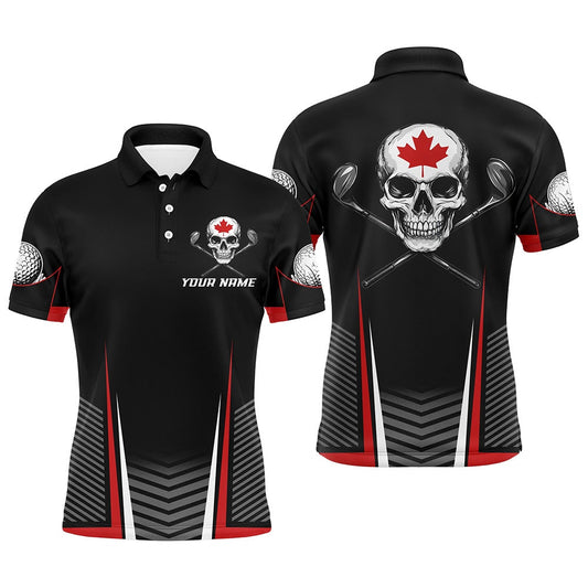 Golf Polo Shirts, Black And Red Canadian Flag Golf Clubs Skull Men Golf Polo Shirts Custom Patriotic Golf Team Jerseys, Custom Golf Shirts