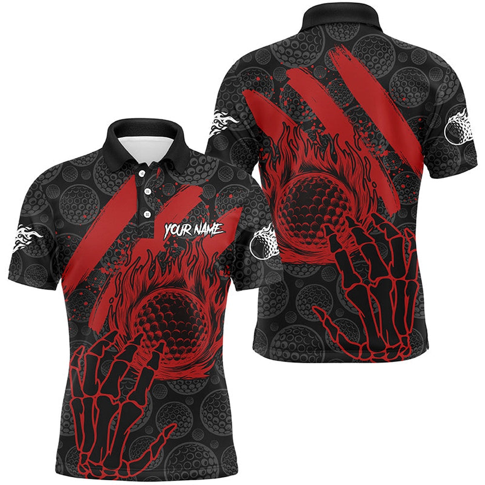 Golf Polo Shirts, Black And Red Flame Camo Golf Ball Mens Golf Polo Shirt Custom Team Reaper Golf Jerseys, Custom Golf Shirts