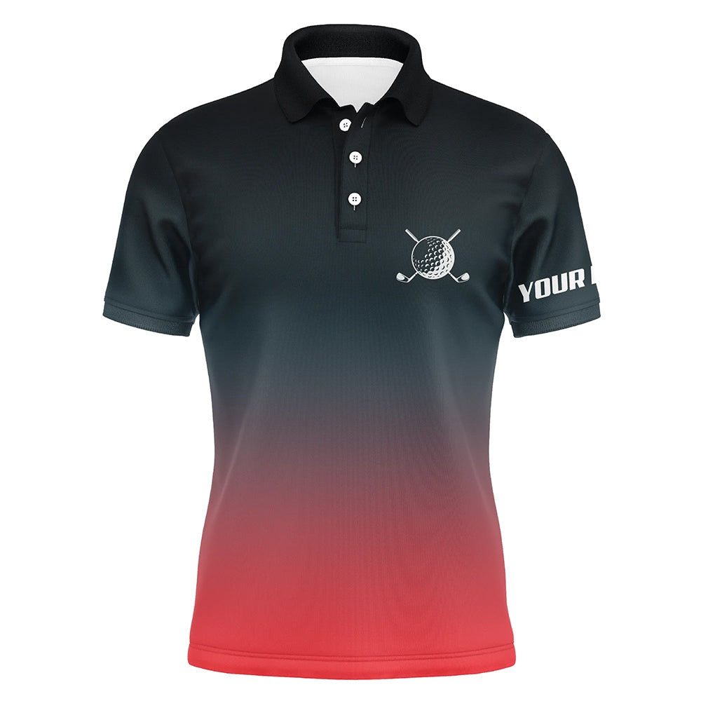Golf Polo Shirts, Black And Red Gradient Mens Golf Polo Shirts Custom Golf Clothes For Men, Best Golf Gifts For Men, Custom Golf Shirts
