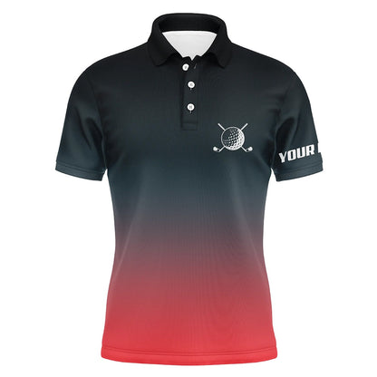 Golf Polo Shirts, Black And Red Gradient Mens Golf Polo Shirts Custom Golf Clothes For Men, Best Golf Gifts For Men, Custom Golf Shirts