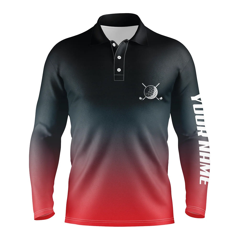 Golf Polo Shirts, Black And Red Gradient Mens Golf Polo Shirts Custom Golf Clothes For Men, Best Golf Gifts For Men, Custom Golf Shirts