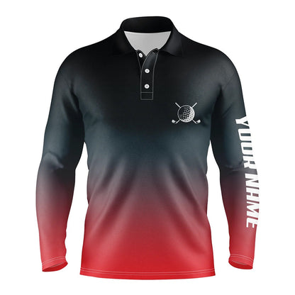Golf Polo Shirts, Black And Red Gradient Mens Golf Polo Shirts Custom Golf Clothes For Men, Best Golf Gifts For Men, Custom Golf Shirts