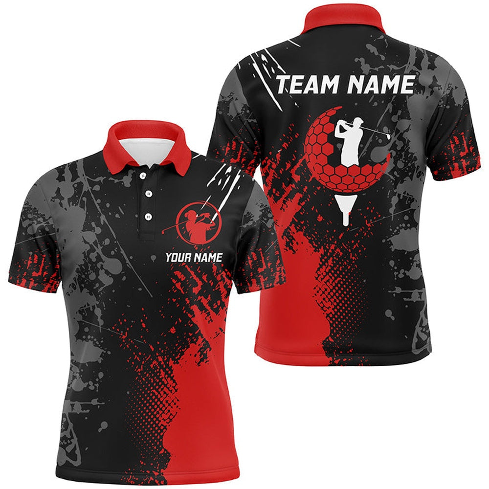 Golf Polo Shirts, Black And Red Mens Golf Polo Shirts Custom Male Golf Attire For Men, Custom Golf Shirts