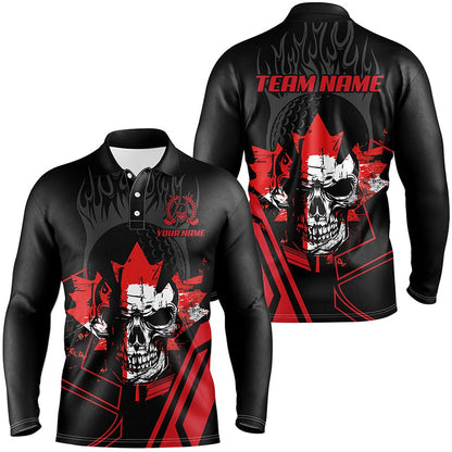 Golf Polo Shirts, Black And Red Skull Canadian Flag Mens Golf Polo Shirts Custom Patriotic Golf Attire For Men, Custom Golf Shirts