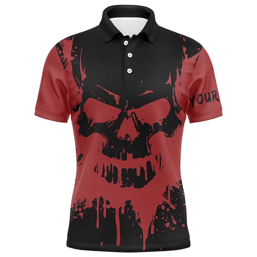 Golf Polo Shirts, Black And Red Skull Golf Shirts Custom Mens Golf Polo Shirt, Gifts For Golf Lovers, Custom Golf Shirts