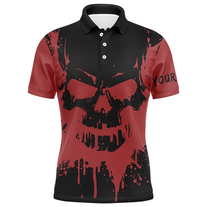 Golf Polo Shirts, Black And Red Skull Golf Shirts Custom Mens Golf Polo Shirt, Gifts For Golf Lovers, Custom Golf Shirts