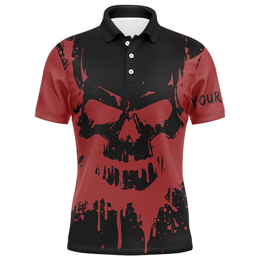 Golf Polo Shirts, Black And Red Skull Golf Shirts Custom Mens Golf Polo Shirt, Gifts For Golf Lovers, Custom Golf Shirts